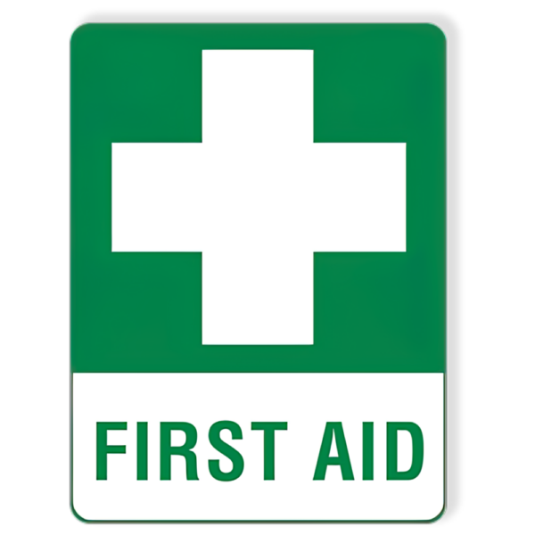 A green first aid sign on a black background.