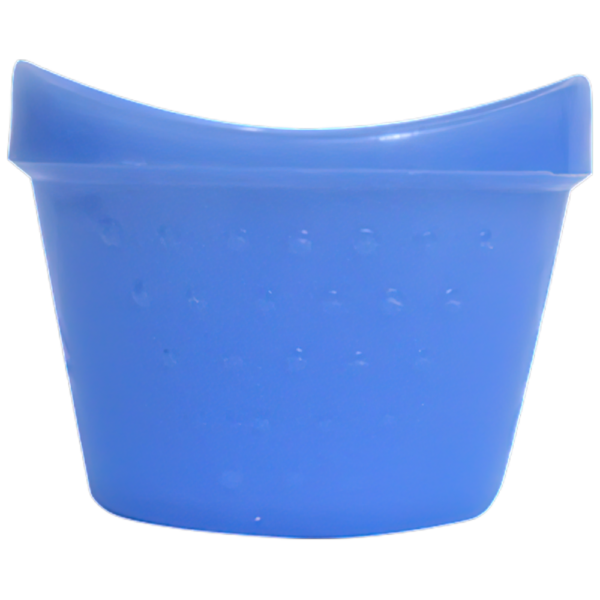 A blue plastic bucket on a black background.
