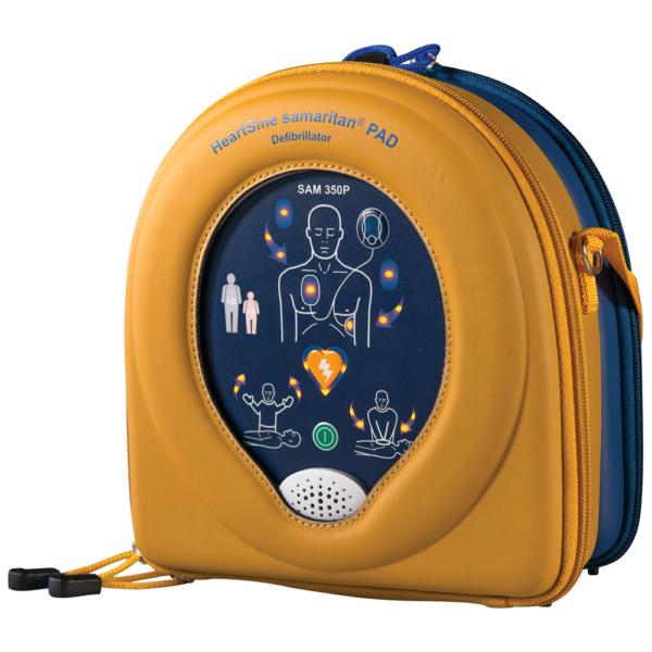 A portable aed device with an image of a person.