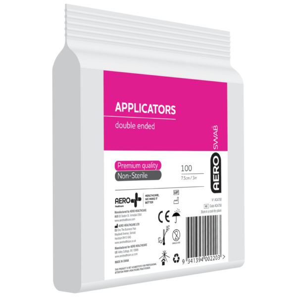 A bag of applicators on a black background.