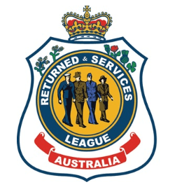 Logo of the returned services league (rsl) australia, featuring a crest with a crown, three service personnel, and a surrounding floral motif.